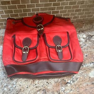 NWT Mangotti Italian Leather backpack. Red with Brown trim